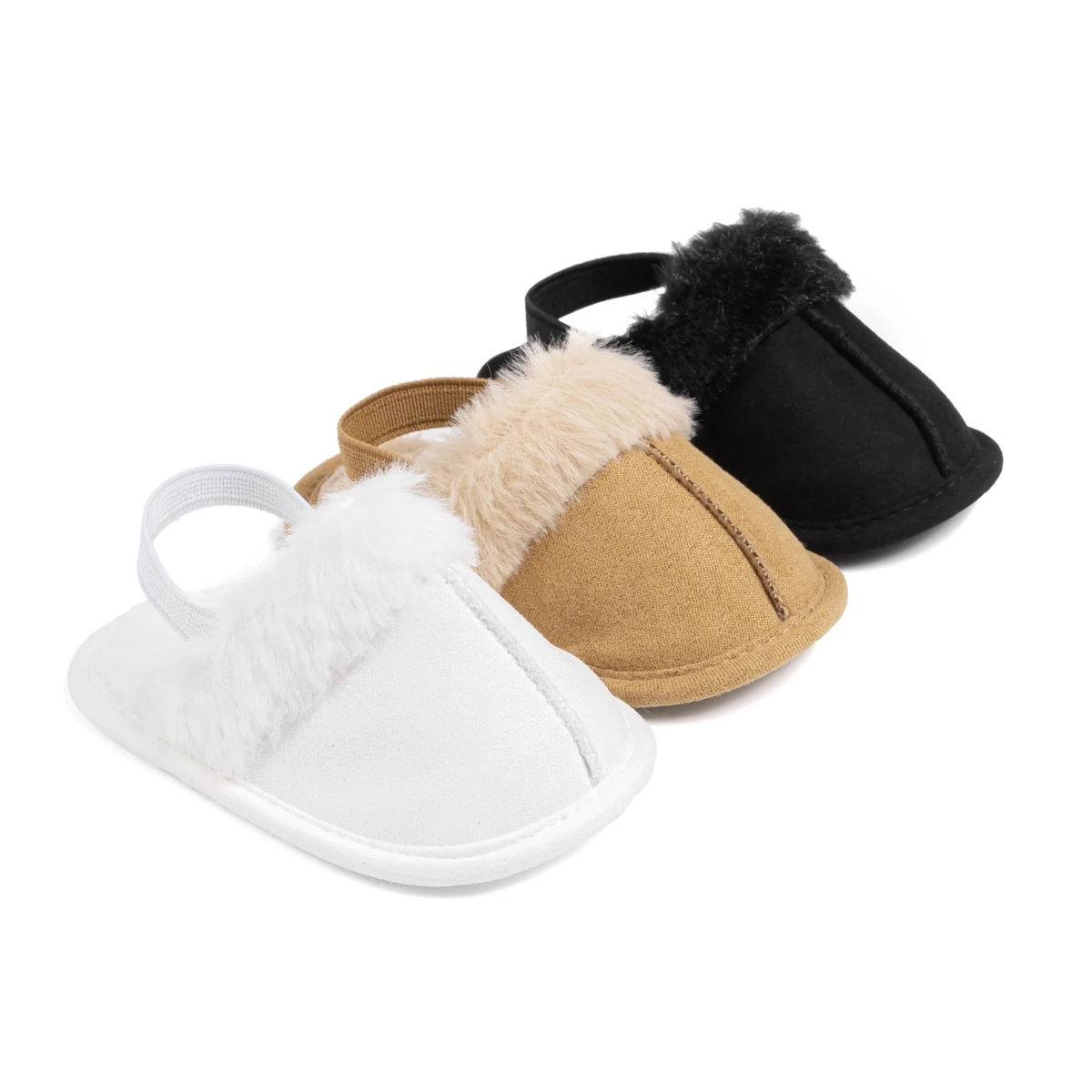 Winter New Solid Color Baby Plush Walking Shoes Soft Anti-slip Flat Sole Warm Fluffy First Walkers Boys Girls Casual Slipper