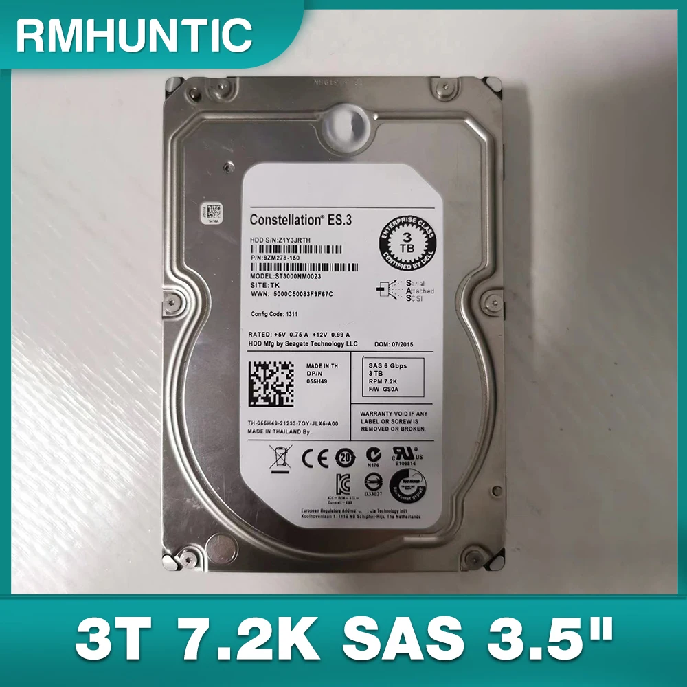 HDD dla ST3000NM0023 dla dysk twardy serwera 9ZM278-150 055H49 3T 7.2K SAS 3.5"