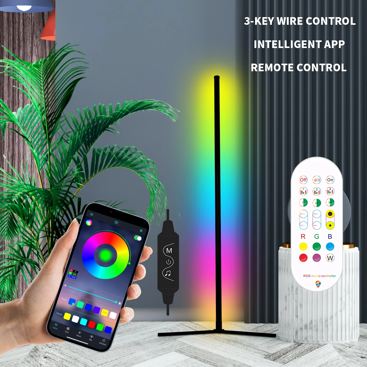 Floor Corner Lamp Mini Touch Floor Ambient Lamp Smart Graffiti Dimmable RGB LED Modern Mood Lighting Alexa Standing Lamp Suitabl