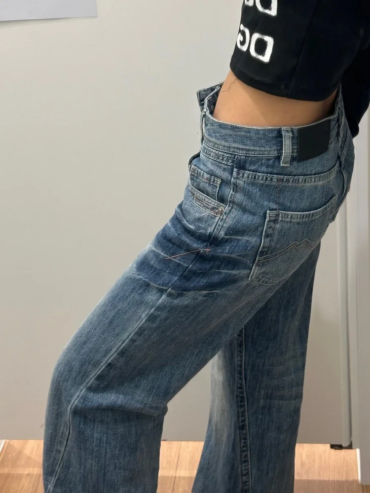 Plus Size American Retro Cra Fce Gefütterte Micro Flared Denim Jeans Damen Herbst Winter Lose Weites Bein Bell Bot