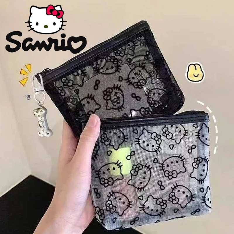 

Sanrio Transparent Mesh Hello Kitty Coin Purse Cartoon Style Fashionable, Simple Portable Makeup Bag Headphone Storage Bag