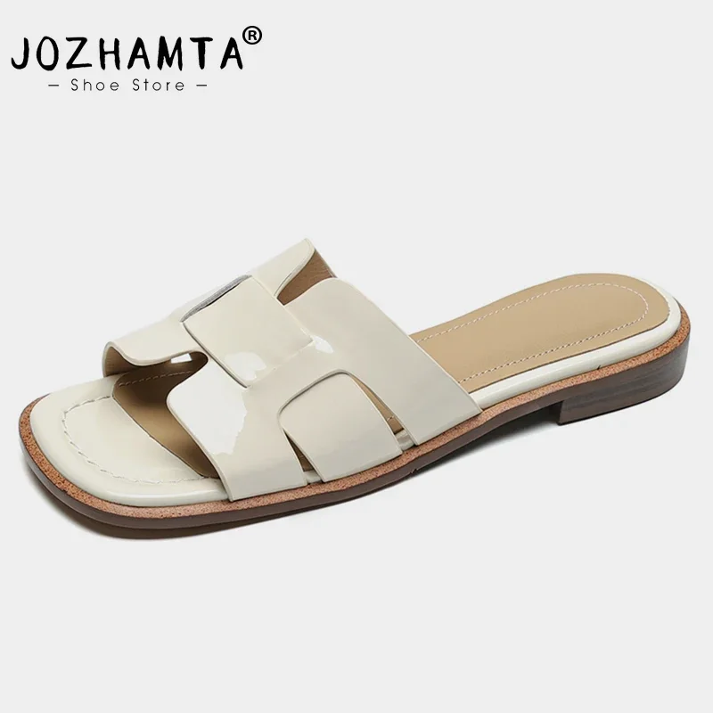 JOZHAMTA Size 33-40 Women Real Leather Sandals For Casual Low Heels Summer Shoes Women Slippers 2023 Fashion Mules Home Slides