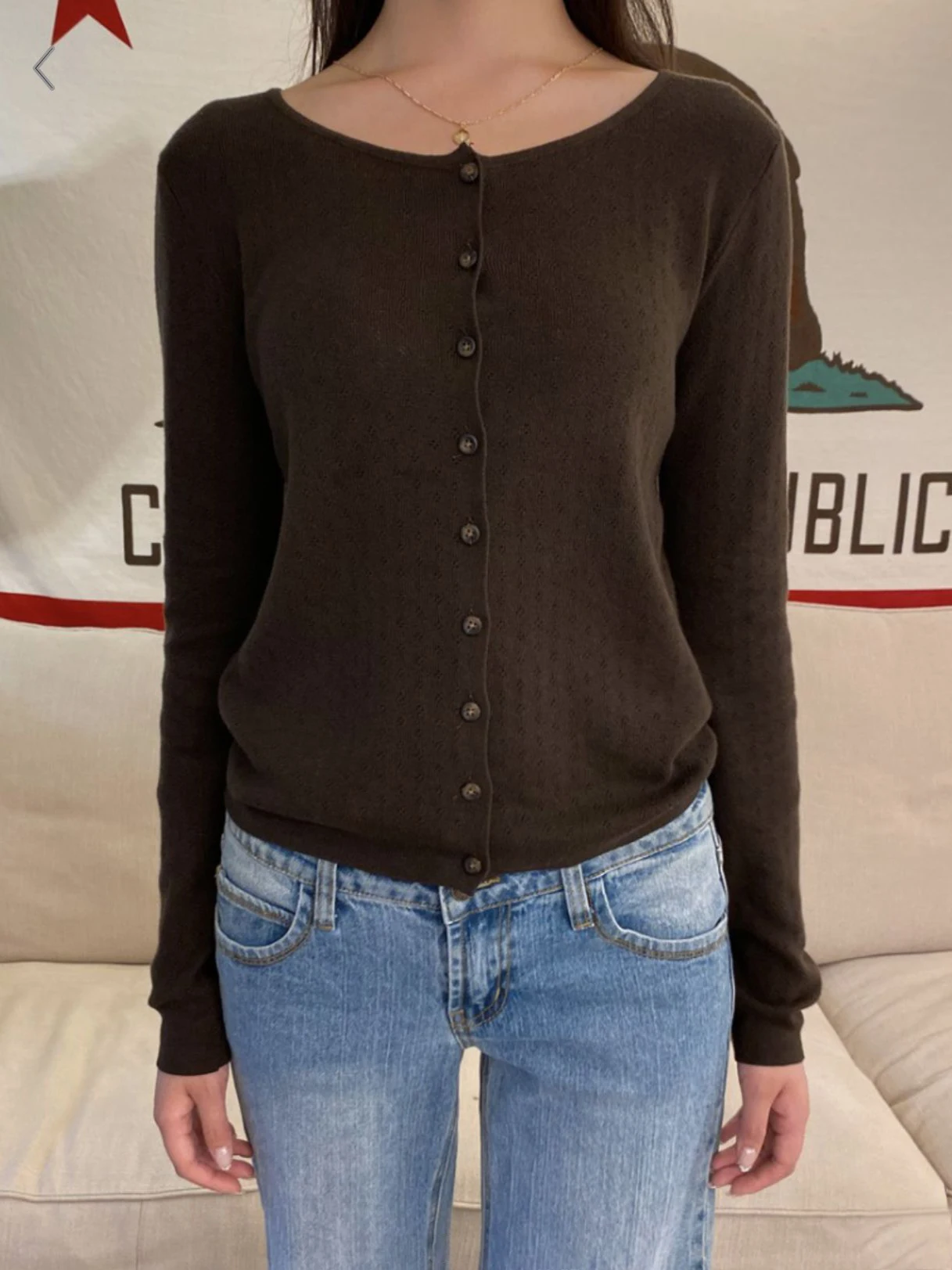 

Pockets Brown Slim Knitted Cardigan Woman Autumn O-neck Long Sleeve Cotton Knitwear Sweet Preppy Style Woman's Sweater New