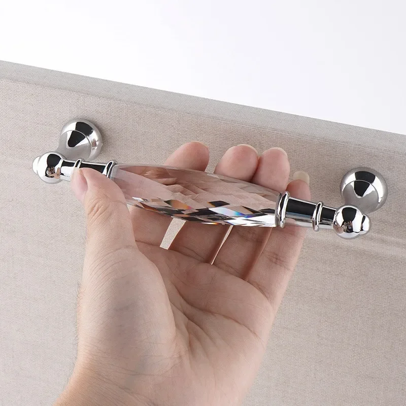 96/128mm Zinc Alloy Drawer  Silvery Long Crystal Handle Dresser Wardrobe Handles for Cabinet Kitchen Pull Cupboard Knob