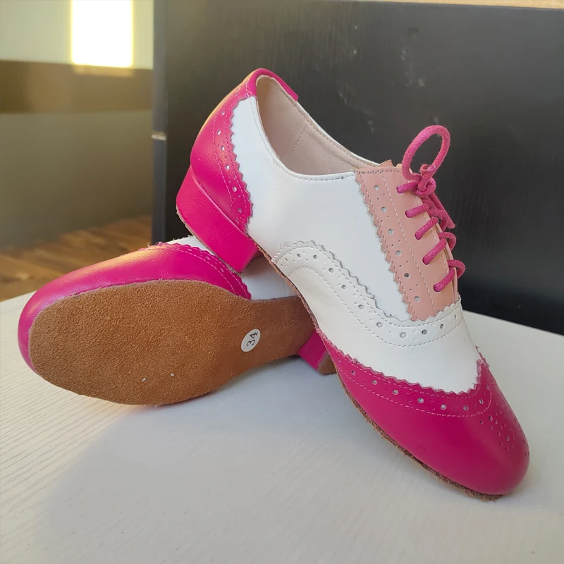 Zapatos de baile modernos para mujer, zapatos de baile latino de cuero genuino a juego de colores, zapatillas de deporte de piel de vaca para