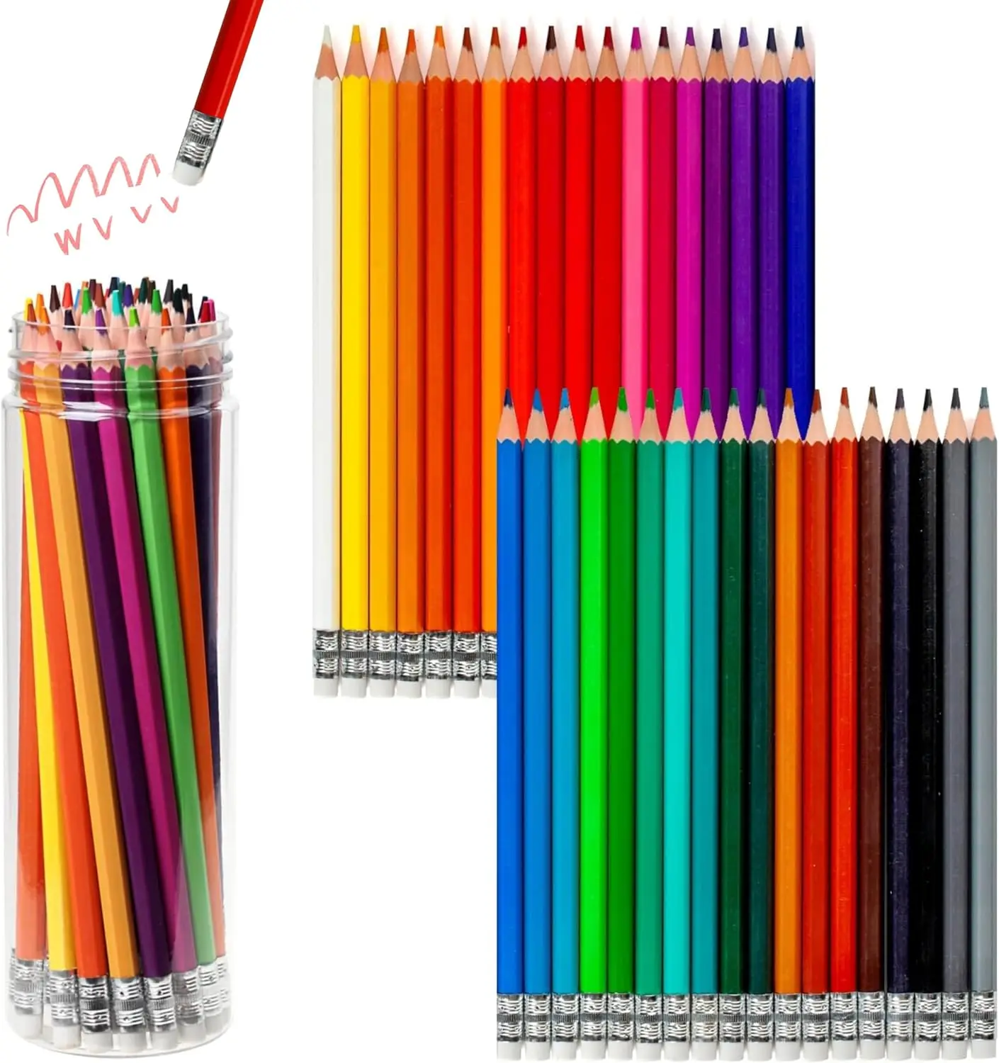 

Pre-sharpened Colored Pencils with Erasers, 36 Colors for Drawing and School Supplies
