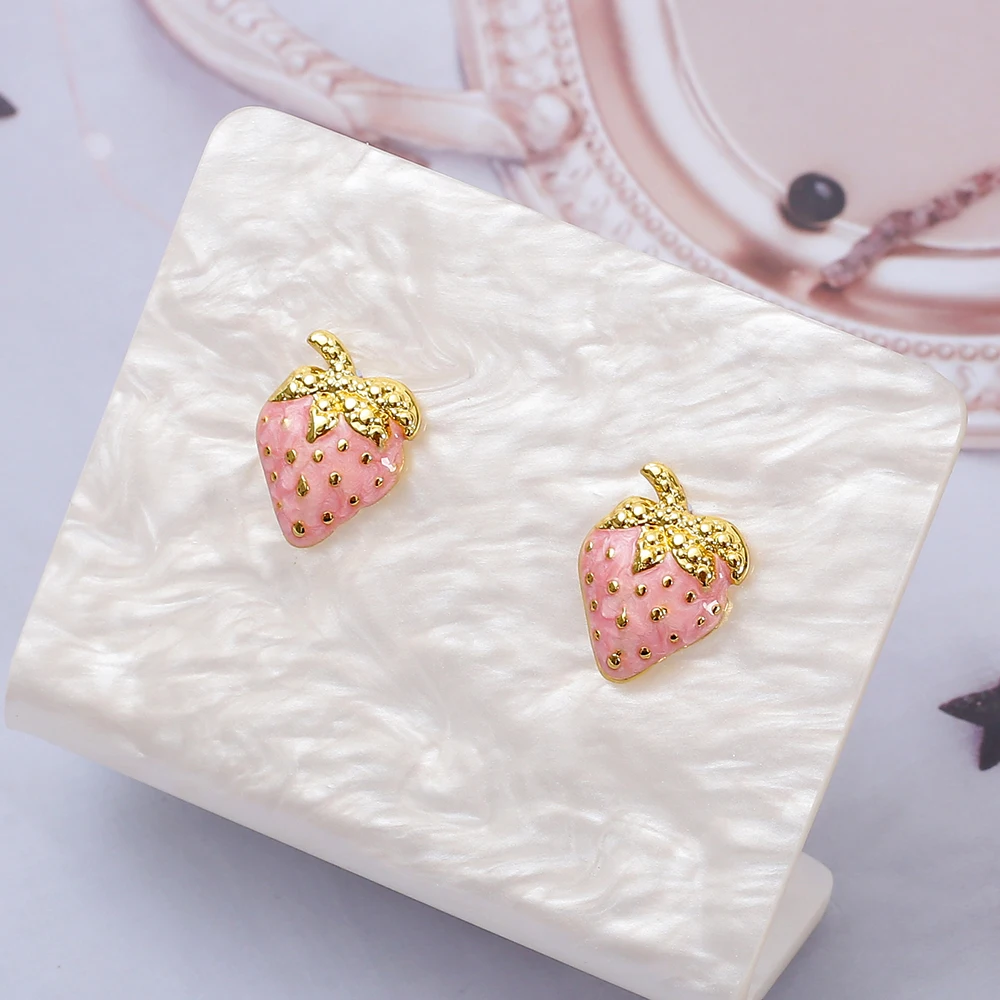 Gold Color Stainless Steel Strawberry Stud Earrings For Women Vintage Daily Wear Jewelry Cartoon Cute Small Exquisite Party Gift