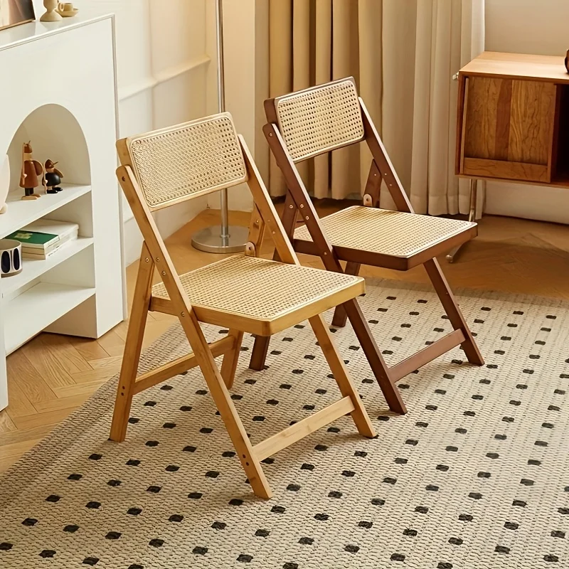 1 Stück hochwertiger Klappstuhl mit Rückenlehne für Zuhause, Wohnzimmer, Esszimmer, leichter tragbarer Rattanstuhl, bequem und langlebig