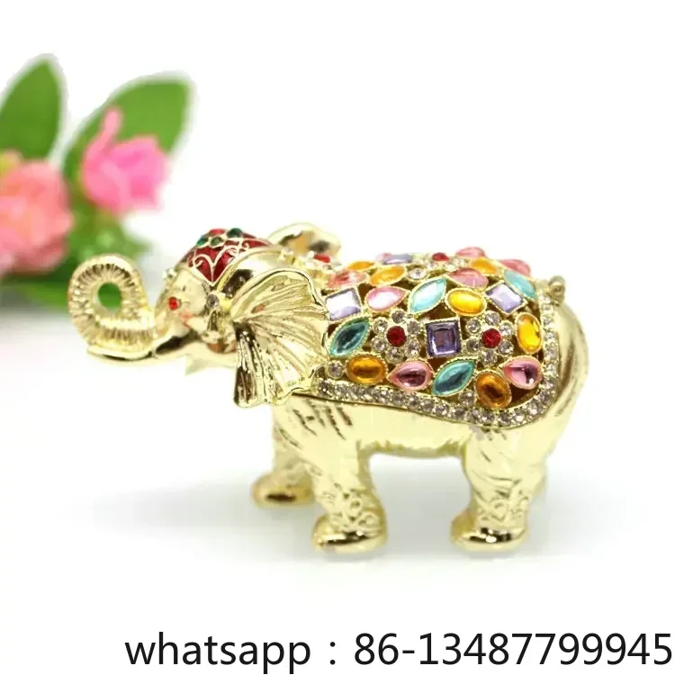 

Souvenir enamel craftsmanship inlaid with diamonds, elephant decorative ornaments, alloy creative tabletop small ornaments