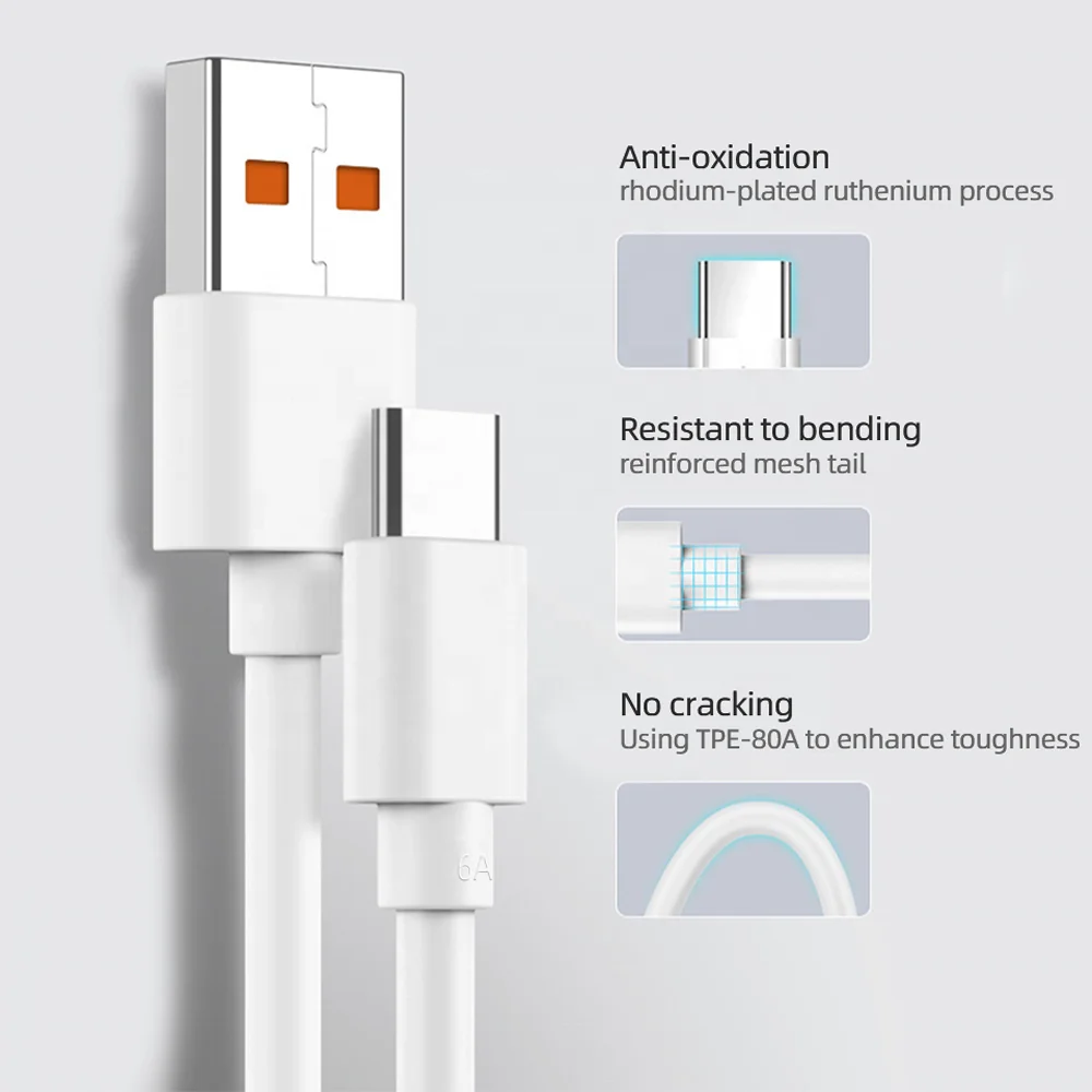 6.5A 65W USB Type C Super-Fast Charge Cable Super Vooc Dart Cord for Realme 9i 9 Pro 8 7 X7 X50 GT GT2 OPPO Find X5 X3 N Reno 7