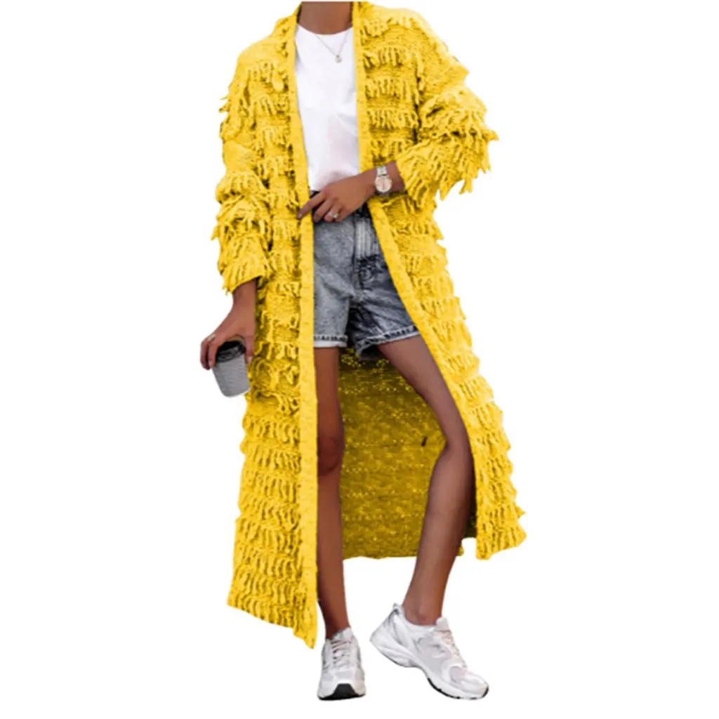 

Женский модный свободный повседневный вязаный кардиган с кисточками, свитер, однотонное пальто