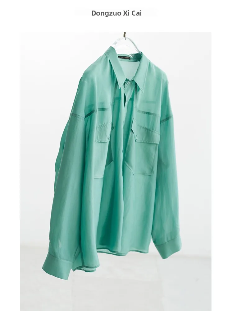 

Silk Silk Long Sve irt Women's Spring Faion New Sle irt Top een Straight Cut Simple Commute Sle