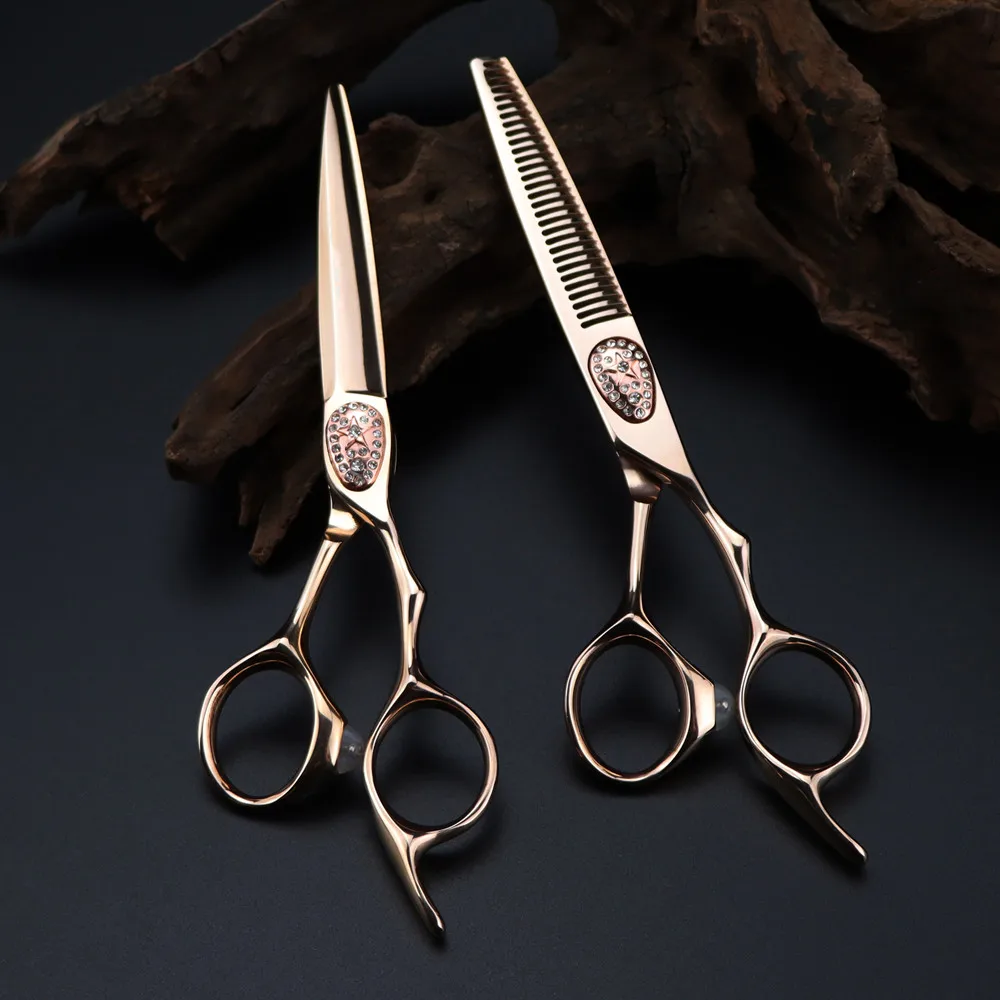 

Professional JP 440c steel 6 '' scissor Rose Gold cut hair scissors haircut thinning barber cutting shears hairdressing scissors