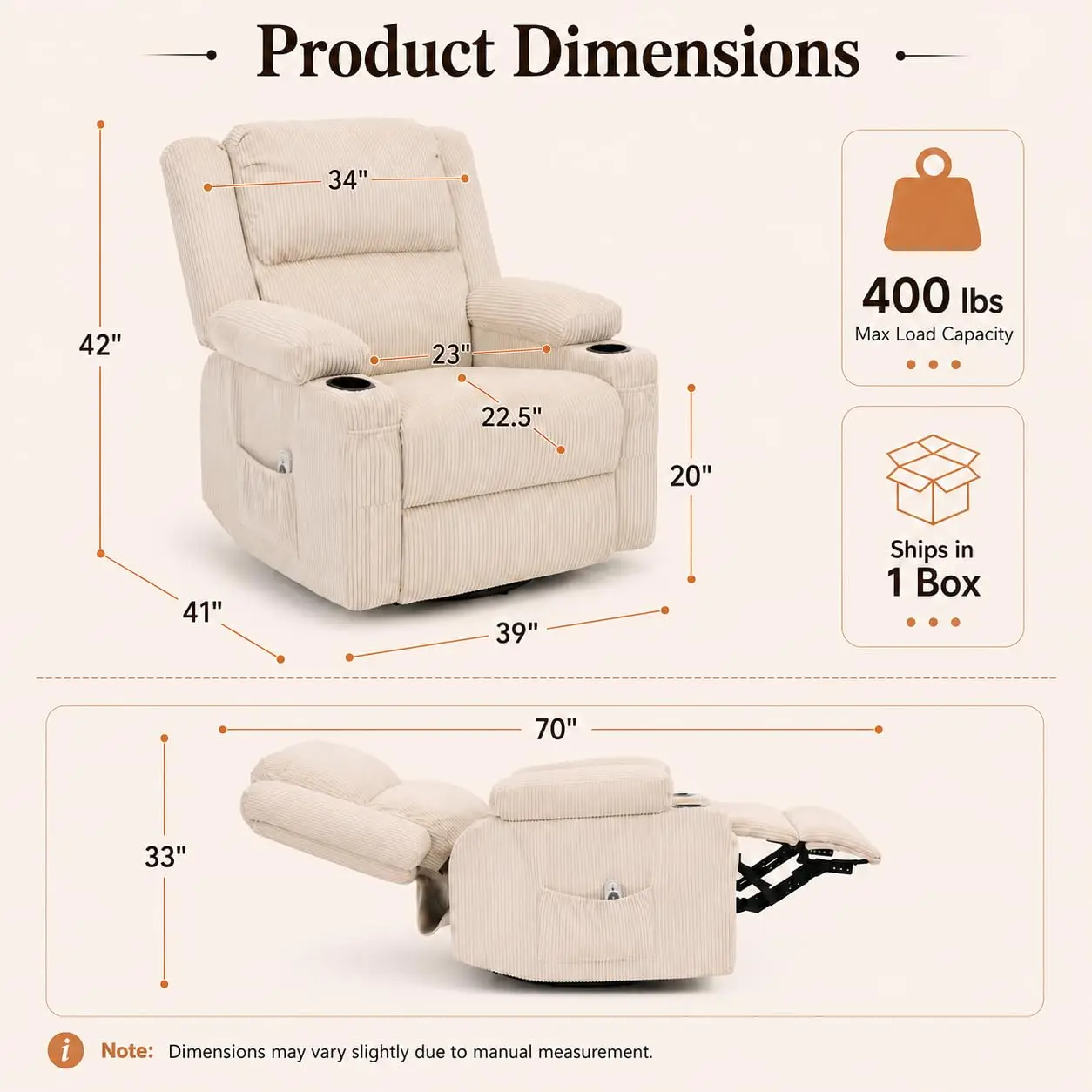 360° Swivel Rocker Recliner with Lumbar Heat & Vibration, Ideal Nursery Glider for Nursing, Reading & Relaxation, Customized