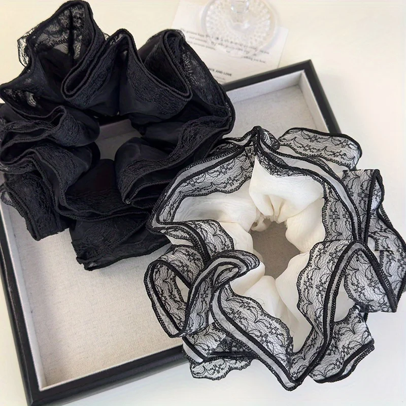 

Luxury Lace Trim Ponytail Holder French-Style Ethereal Vintage Court-Inspired Hair Tie Bun Hair Accessory