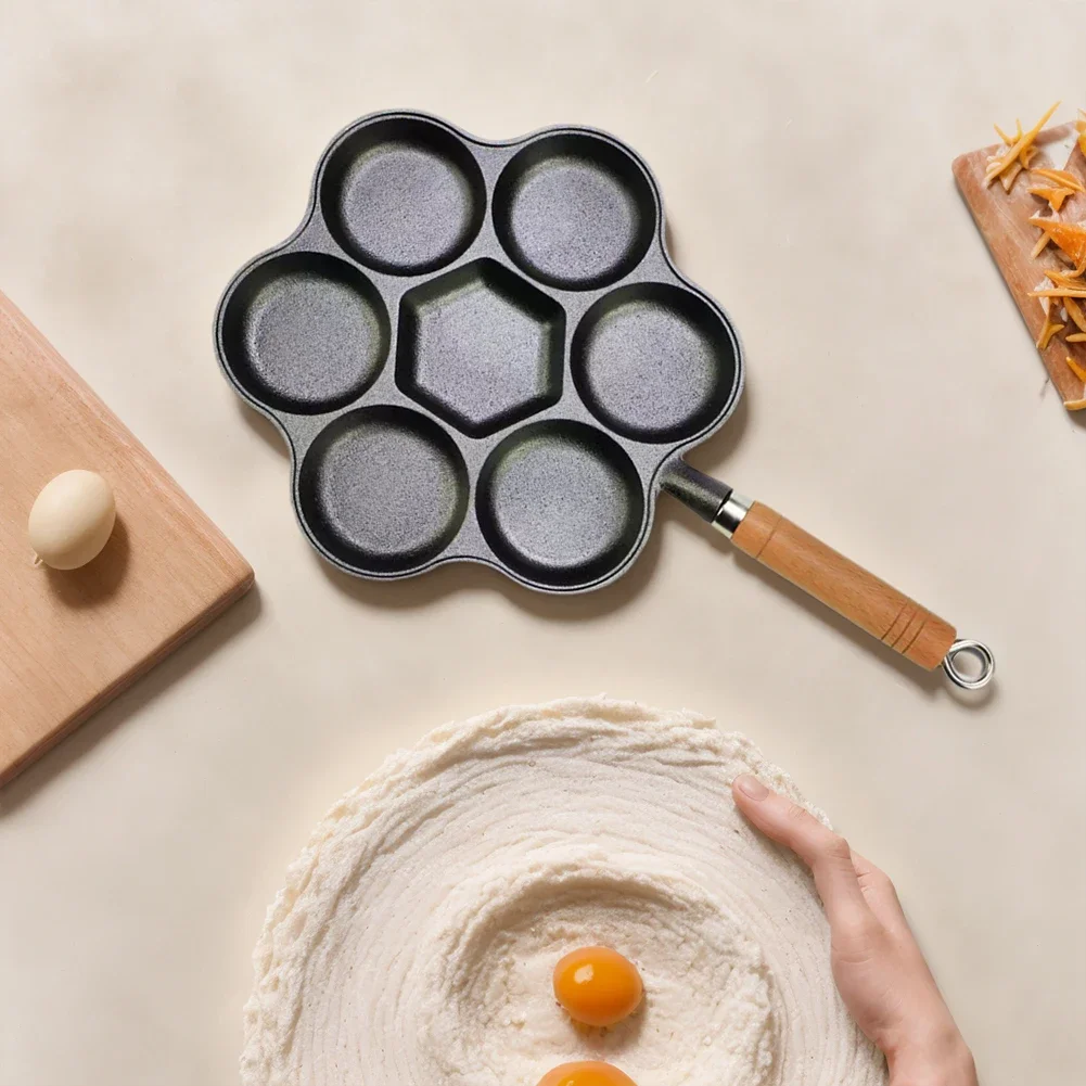 5 أكواب من الحديد الزهر مقلاة البيض غير لاصقة مع مقبض عجة عموم للإفطار فطائر البيض المقلي شريحة لحم همبرغر