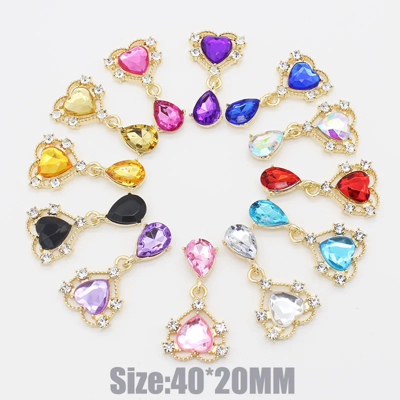 

10Pc 20*40mm NEW Heart Crystal Rhinestone Brooch Accessories DIY Wedding Invitation Card Wine Glass Gift Box Creative Decoration