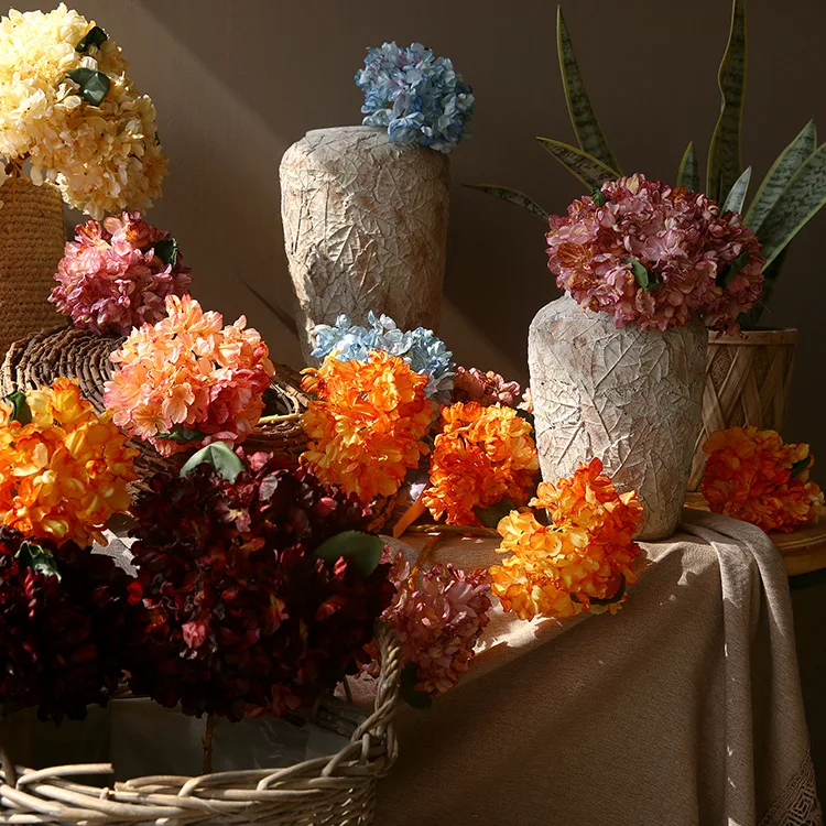 

Vintage Artificial Hydrangea Flower Bouquet for Wedding Home Decor Faux Floral Arrangement for Living Room Dining Table Decor