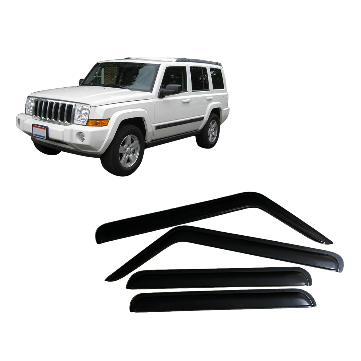 For JEEP COMMANDER 2006-2010 Side Window Visor Rain Guard Side Vent Deflector Weathershield Outside-Mount