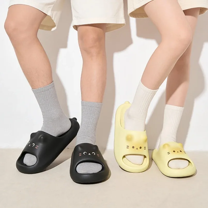 

House Slippers Men Cloud Summer Sandal Beach Cartoon Cat Paw Cute Kawaii kitten Ladies Female Flip Flop Shoe Women Slide Home