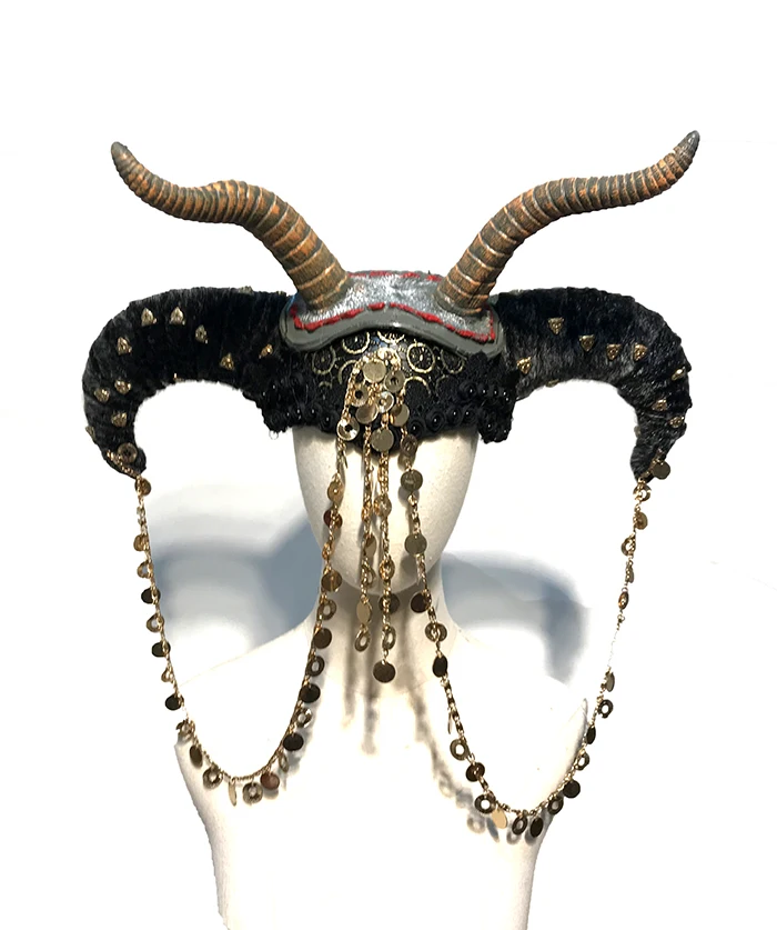 Punk horn tassel exaggerated headgear halloween armor hat pirate horn hat demon shape