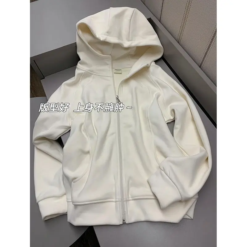

Apricot Cardigan Hooded Sports Jacket For Women In Spring And Autumn 2025 New Style, Lazy And Loose Casual Top