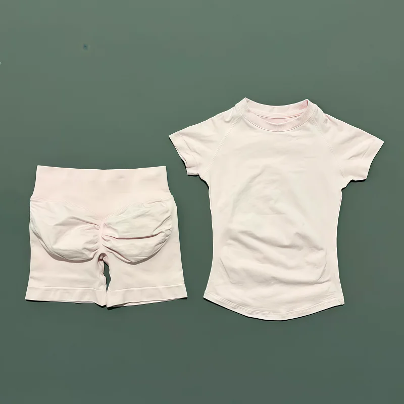 2 Stuks Histello Sportset Vrouwen Korte Mouw Top Naadloze Scrunch Bum Joggers Pak Trainingsbroek Past Gym Fitness Sets