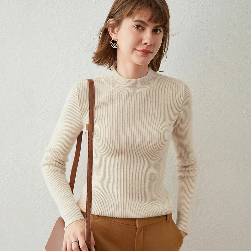 Korean Solid Color Half Turtleneck Long Sleeve Versatile Slim Knitted Sweater For Women