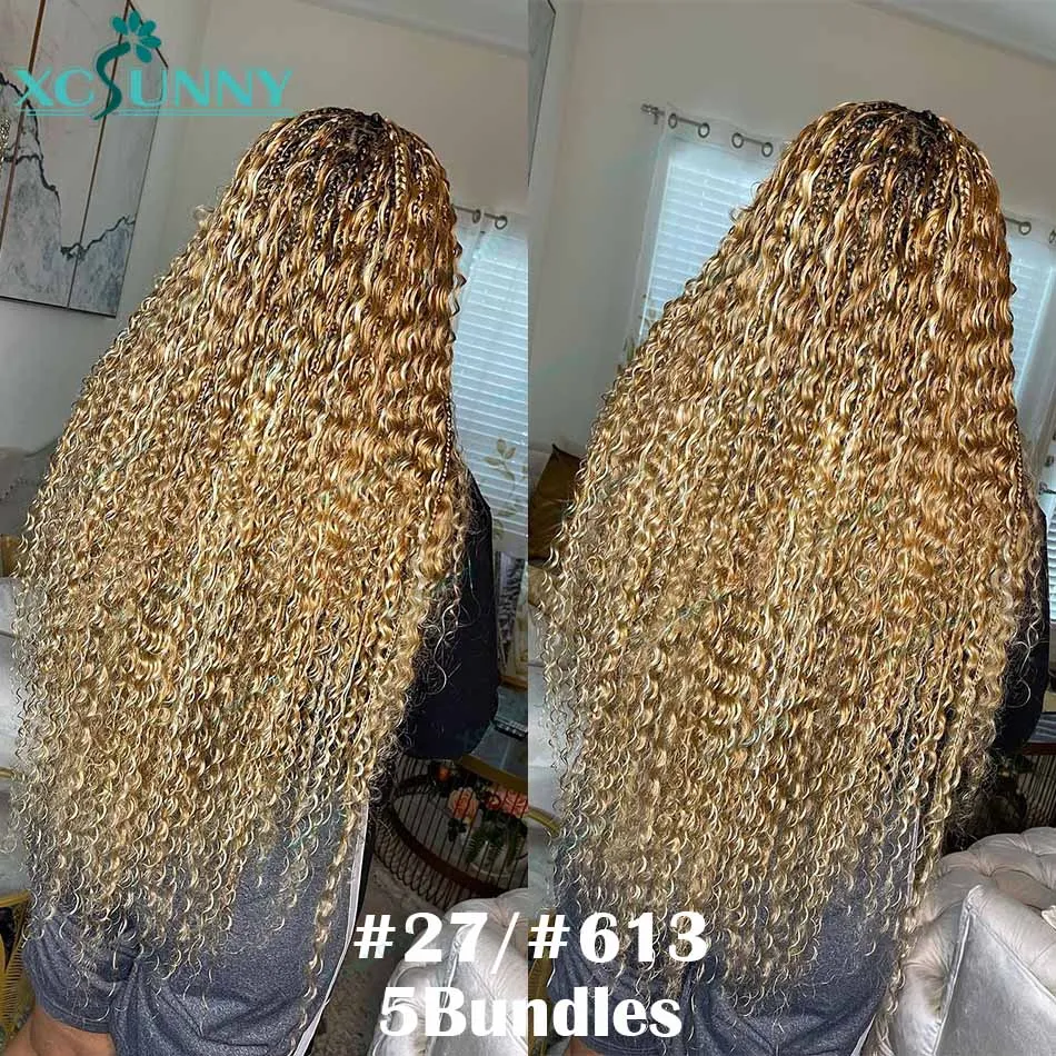 Resalte el cabello humano rizado a granel para trenzar, Rubio 613 27, onda profunda, paquetes de cabello humano doble dibujado a granel, sin trama, trenzas Boho