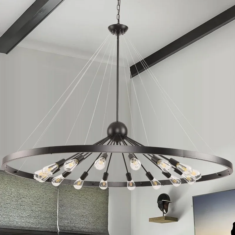Creative black wheel chandelier, round dining room bedroom living room duplex c