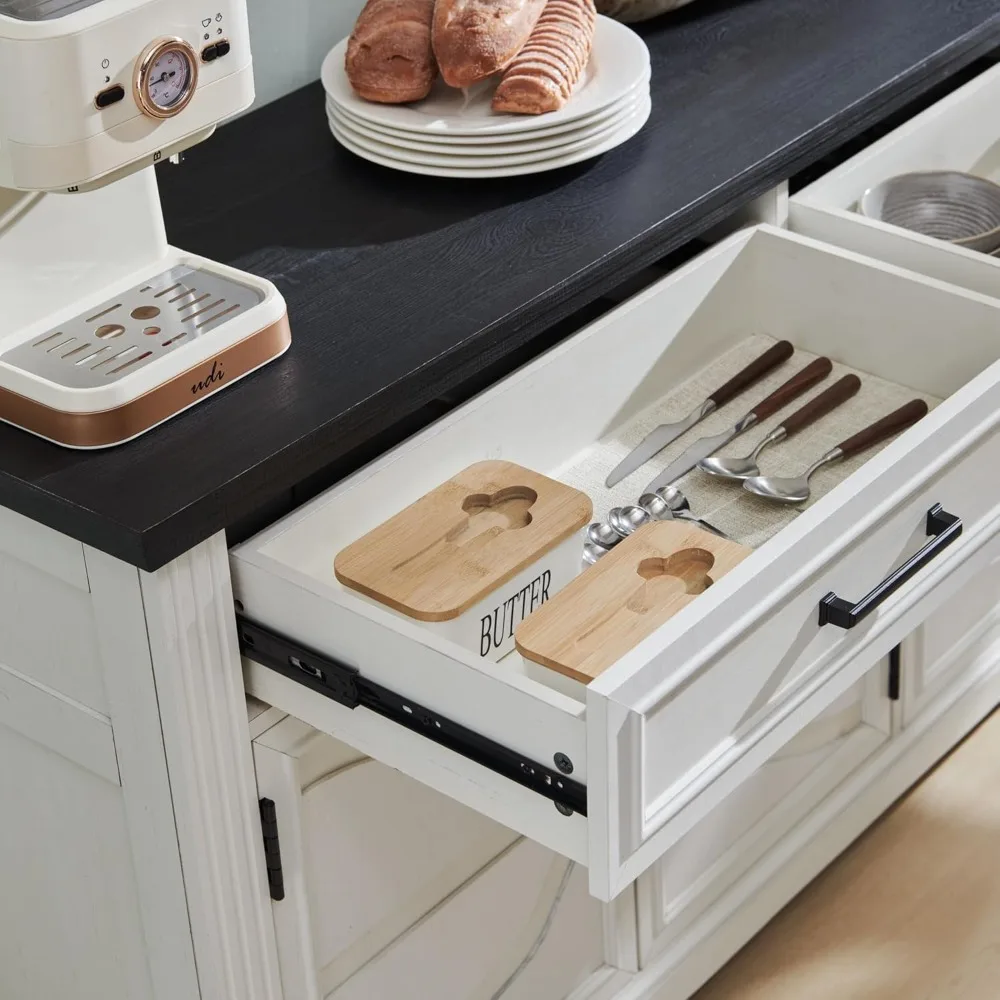 JXQTLINGMU 55 大型ビュッフェサイドボードキャビネット、3つのドアと2つの引き出し付き、ビュッフェテーブル、コーヒーバー、ワインバー収納キャビネット