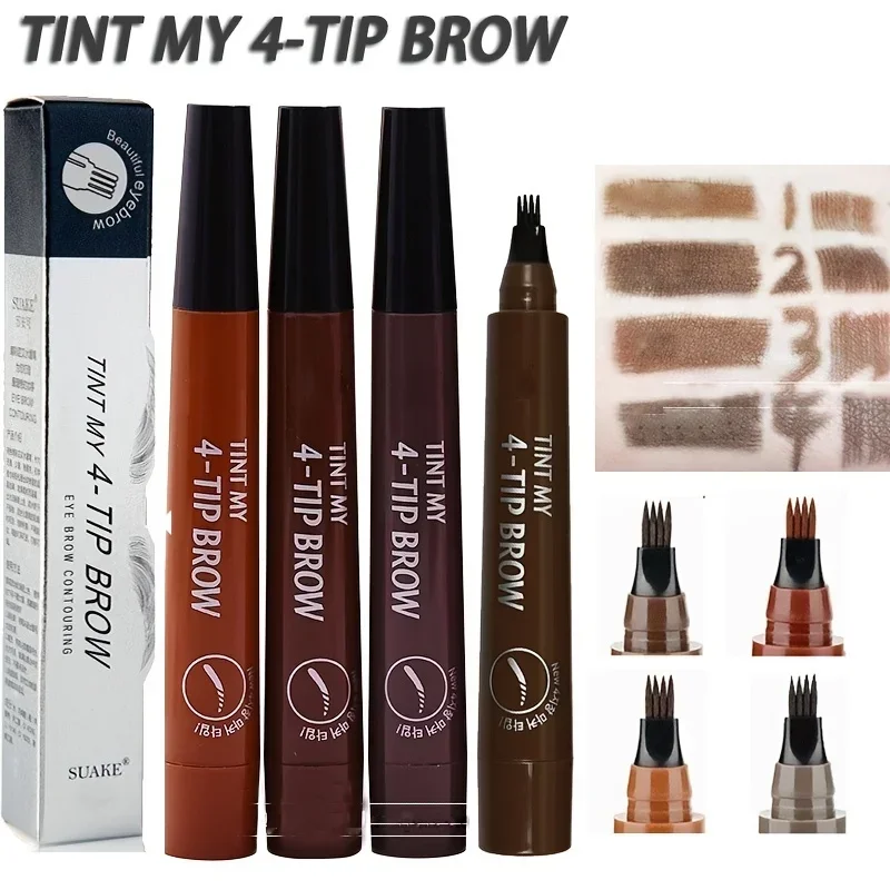 Four-Pronged Eyebrow Pencil Eyebrow Brush Split Liquid Waterproof Long-Lasting Eyebrows Enhancer Pencils Eyebrow Shadow 5-Colors