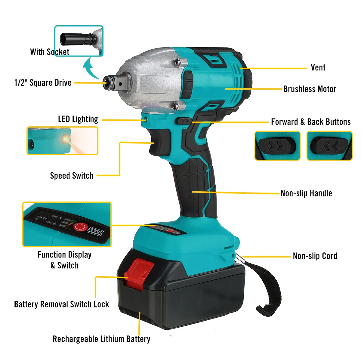 588VF 22800mAh kunci Impact elektrik tanpa kabel tanpa sikat 1/2 inci alat listrik kompatibel untuk baterai isi ulang Makita