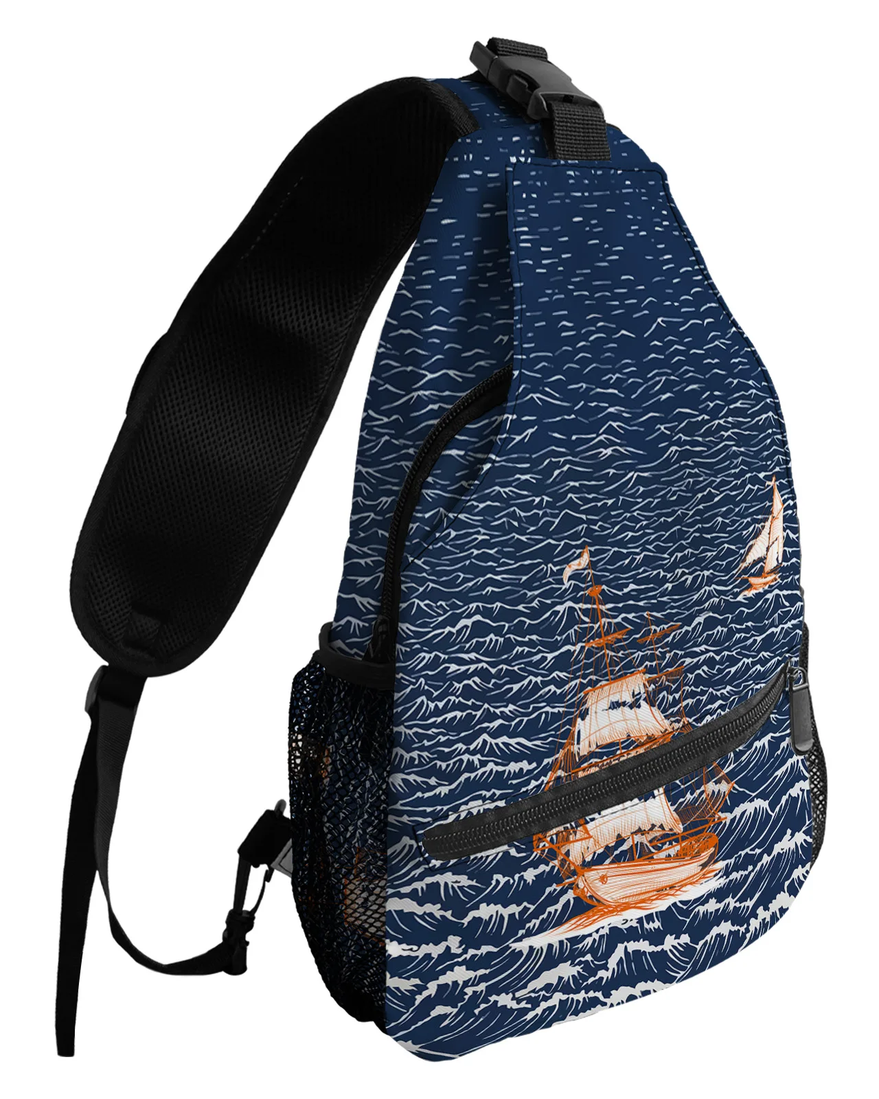 Waves Sea Sails Boats Sailing Waves Chest Bags For Women Men Waterproof Messenger Bags Travel Sport One Shoulder Crossbody Bag