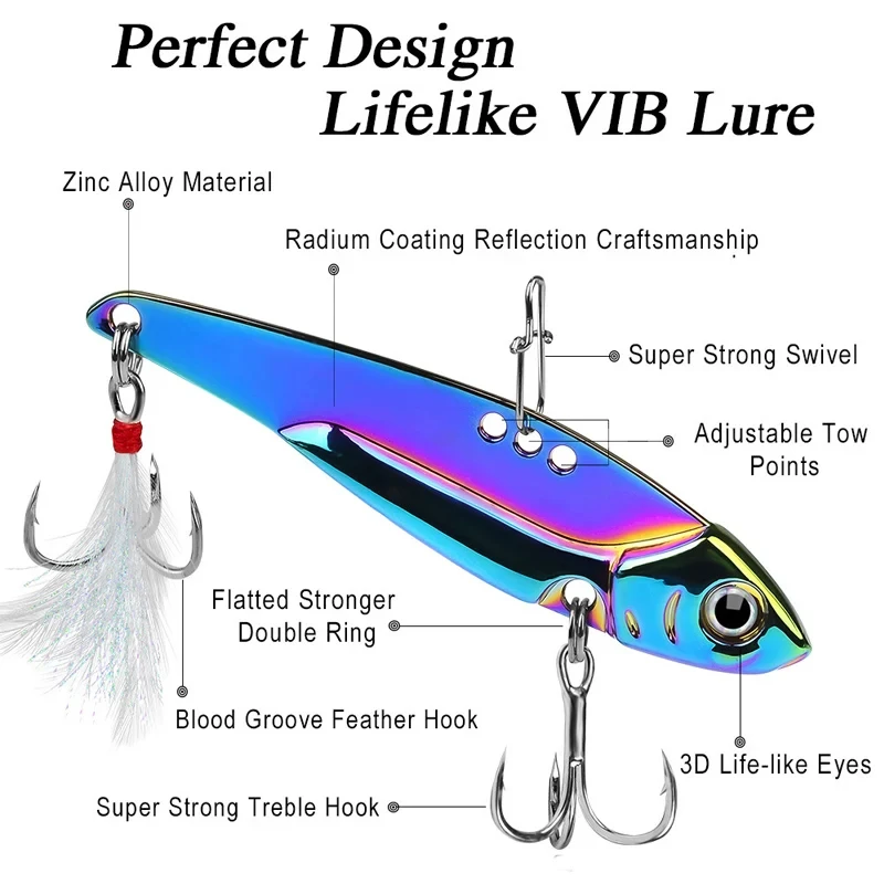 Fishing Accessories Long Shoot Luya Bait Hard VIB Sequins 5pcs Fishing Lures Set Goods Crankbait Hook 5/7/12/15/20g