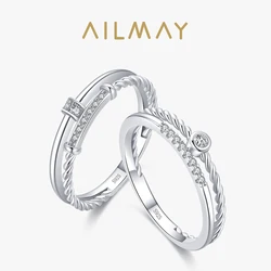 Ailmay Fashion 925 Sterling Silver Line Classic Charm Clear CZ Finger Ring For Women Luxury Jewelry Wedding Accessories Gift