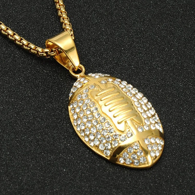 Full Rhinestone Alloy Rugby Funny Men Pendant Necklace Hip Hop Style American Football Metal Pendants Jewely Fashion Accessory