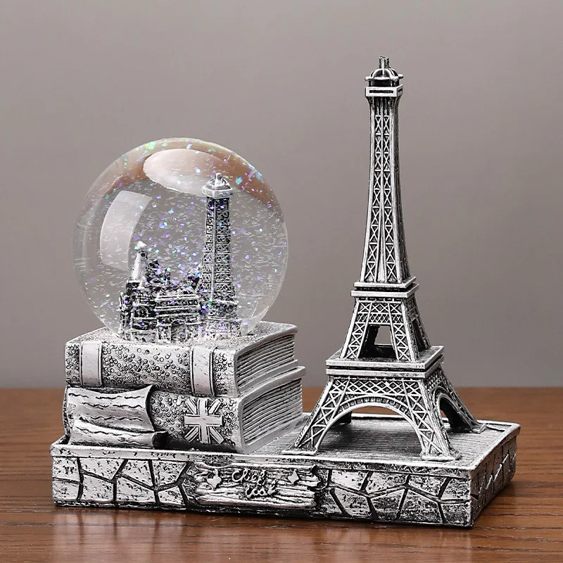 Vintage Eiffel Tower Figurine with Light-up Crystal Ball Music Box - Perfect Desk Decoration Perfect Graduation Gift Idea