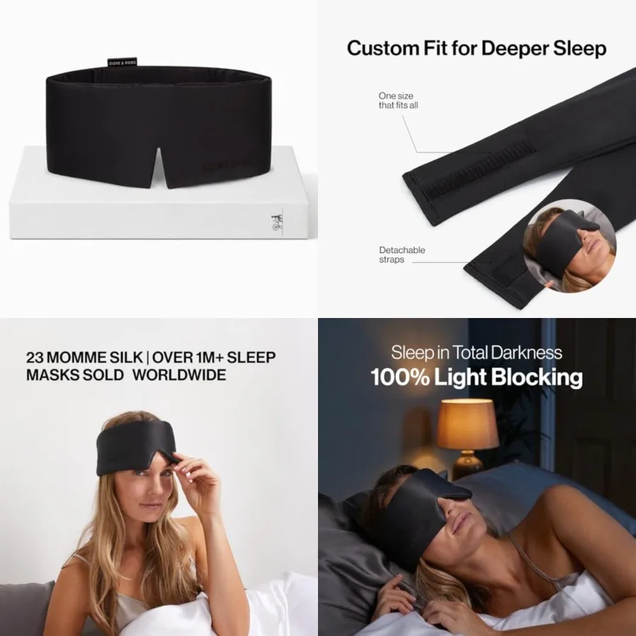 Deep Sleep Mask for Women and Men - 23 Momme Mulberry Silk Eye Mask for Sleeping and Travel, 100% Blackout, Adjustable Strap, C