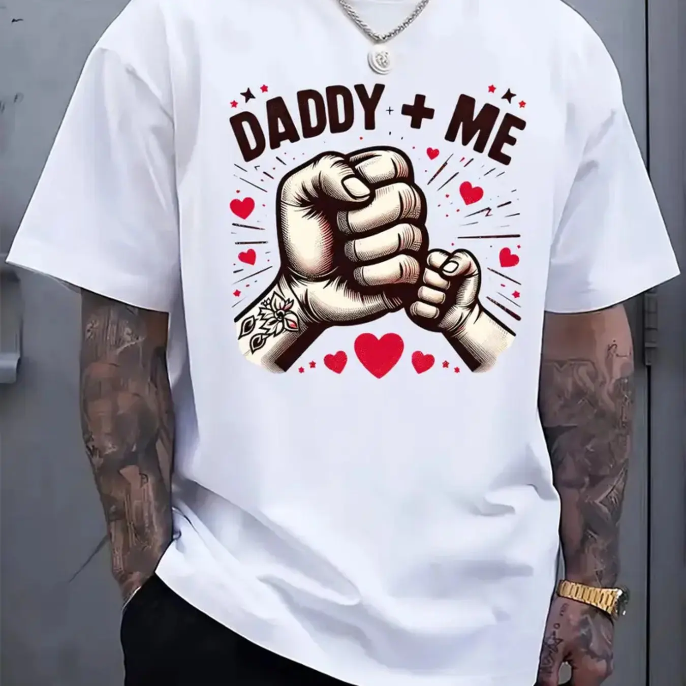 Daddy and Me Fist Bump Summer Fashion T Shirt Men Father Kid Matching Outfits Casual Short Sleeve Tops