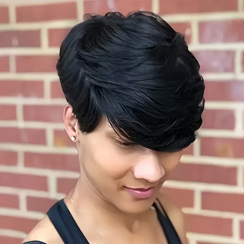 

Короткий парик из бразильских человеческих волос, прямой, машинной работы, в стиле пикси.