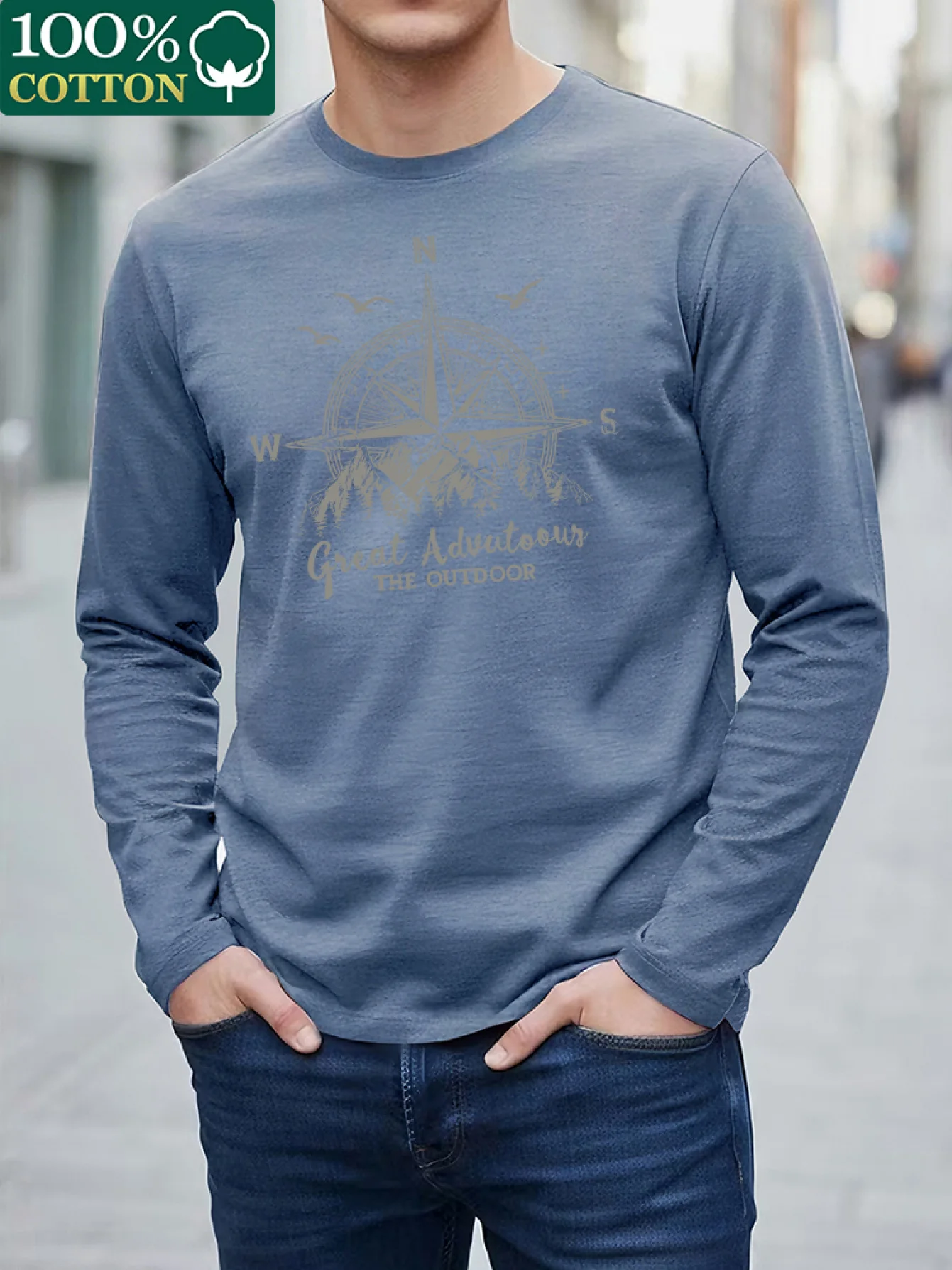 Undershirt Crew Neck - 100% 면 남성용 크루넥 긴팔 티셔츠
