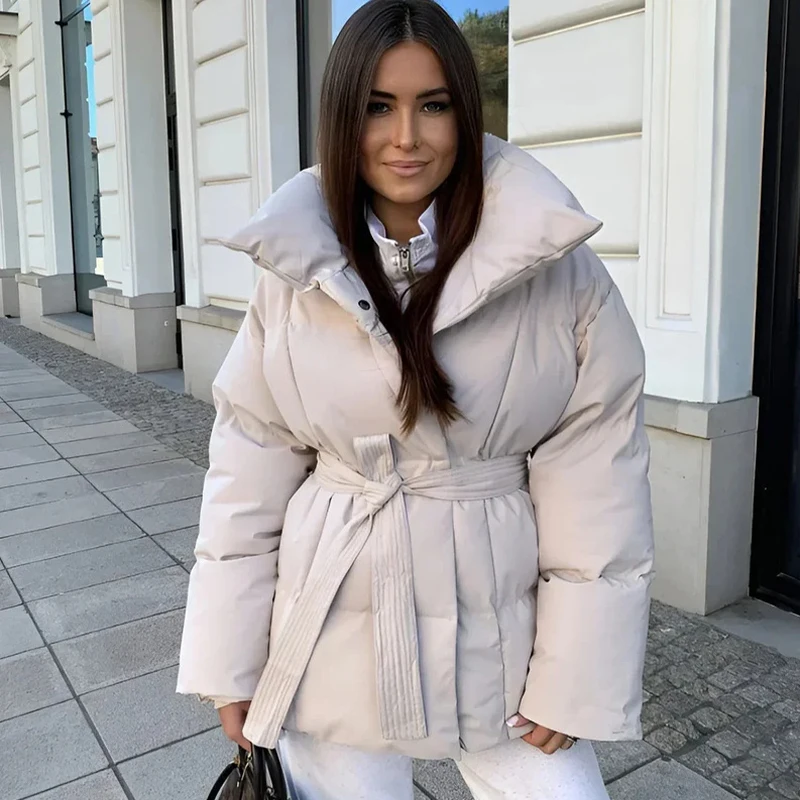 Women Solid Fashion Lapel Tie-up Cotton Coat Long Sleeved Waist Cinched Warm Loose Jacket Lady Casual Commute Winter Outwear 12 Sbf97fc64b71842f4ac0fc1133d328d13H