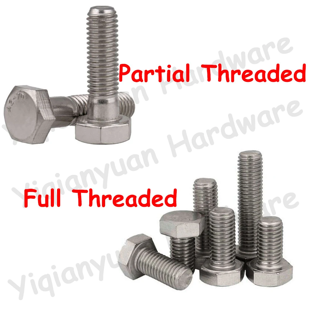 Yiqianyuan 1/2-13 UNC DIN933 Hexagon Head Screws 304/316 Stainless Steel External Hexagon Head Bolts Full/Partial Threaded