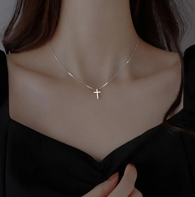 925 Sterling Silver Female Cross Pendants Dropshipping Smooth Cross Pendant Necklace Jewelry For Women Wedding Gift