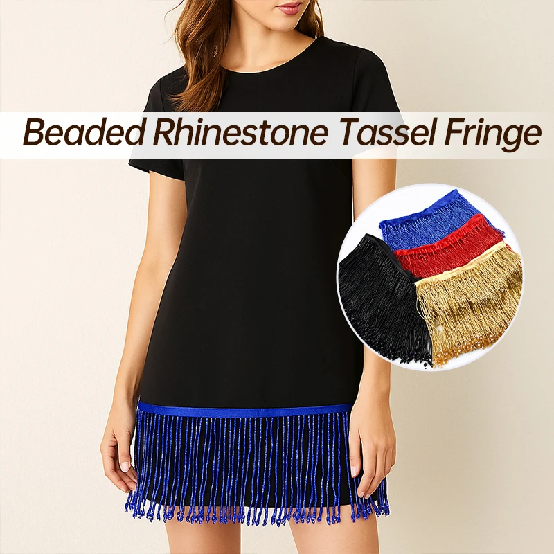 

1/2Yard 15cm Beaded Rhinestone Tassel Fringe Latin Dress Lace Trim Clothes Decorative Trimmings Stitching DIY Sewing Accessories
