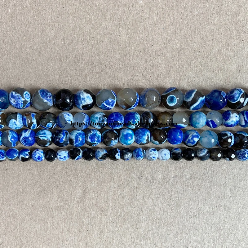 Natural Stone New Faceted Dark Blue Fire Agate Round Loose Beads 6 8 10MM Pick Size for Jewelry Making DIY