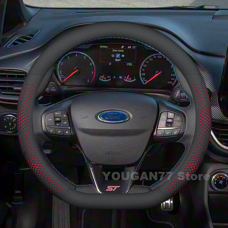 Leather Car Steering Wheel Cover For Ford Fiesta ST Line 2022 Focus MK2 4 2005-2021 Auto Steering Wheel Ford Fiesta Accessories