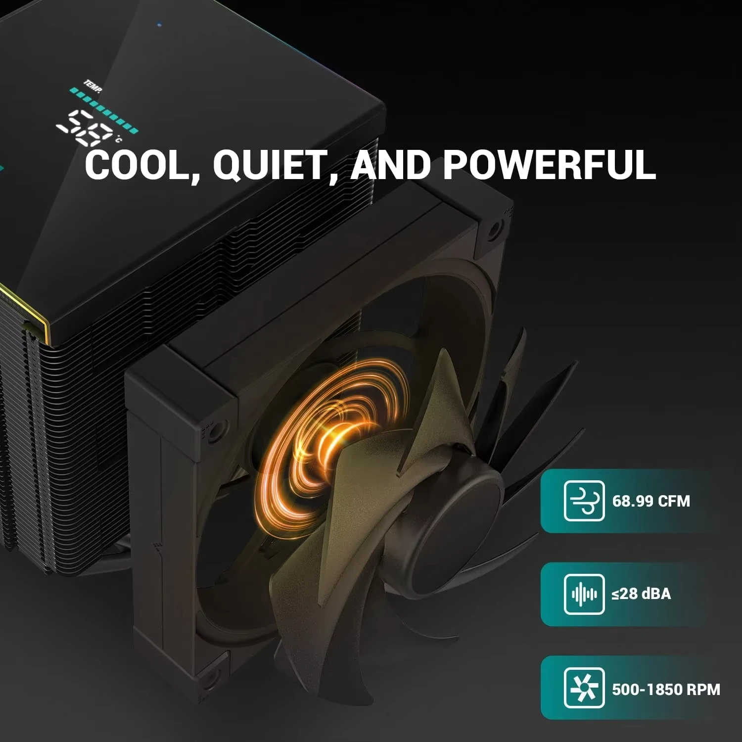 AK620 Digitaler CPU-Luftkühler Mighty 260 W TDP 6 Kupfer-Heatpipes Dual-Tower mit Status-Display-Performance-Lüfter