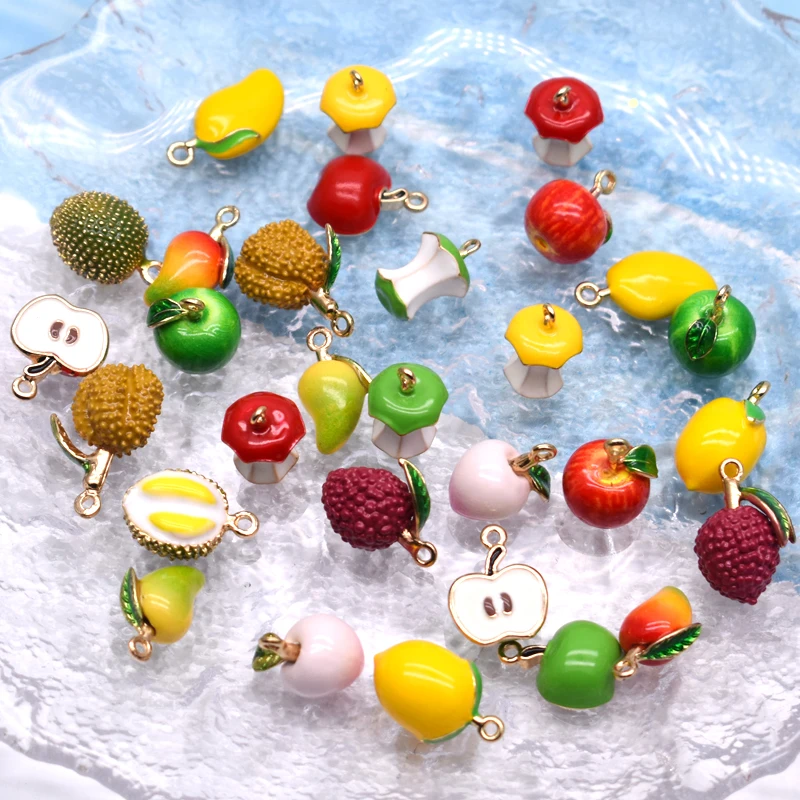 2 uds nueva fruta gota de aceite aleación pequeña manzana melocotón Mango Durian dijes colgante para fabricación de joyería DIY collar pendiente